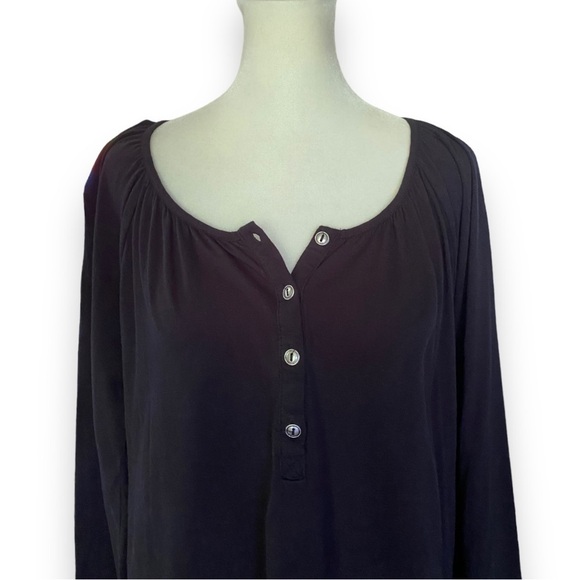 CHASER Bell Sleeve Shirred Henley in Black | Size Large - Picture 5 of 15